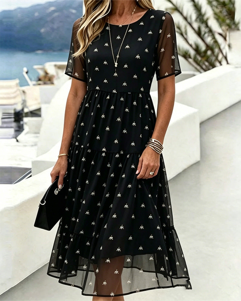 Marci | Floral Print Sheer Sleeve Midi Dress