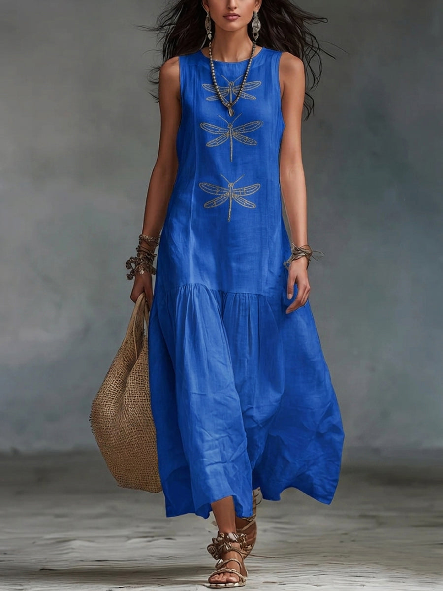 Kevina | Sleeveless Dragonfly Print Maxi Dress