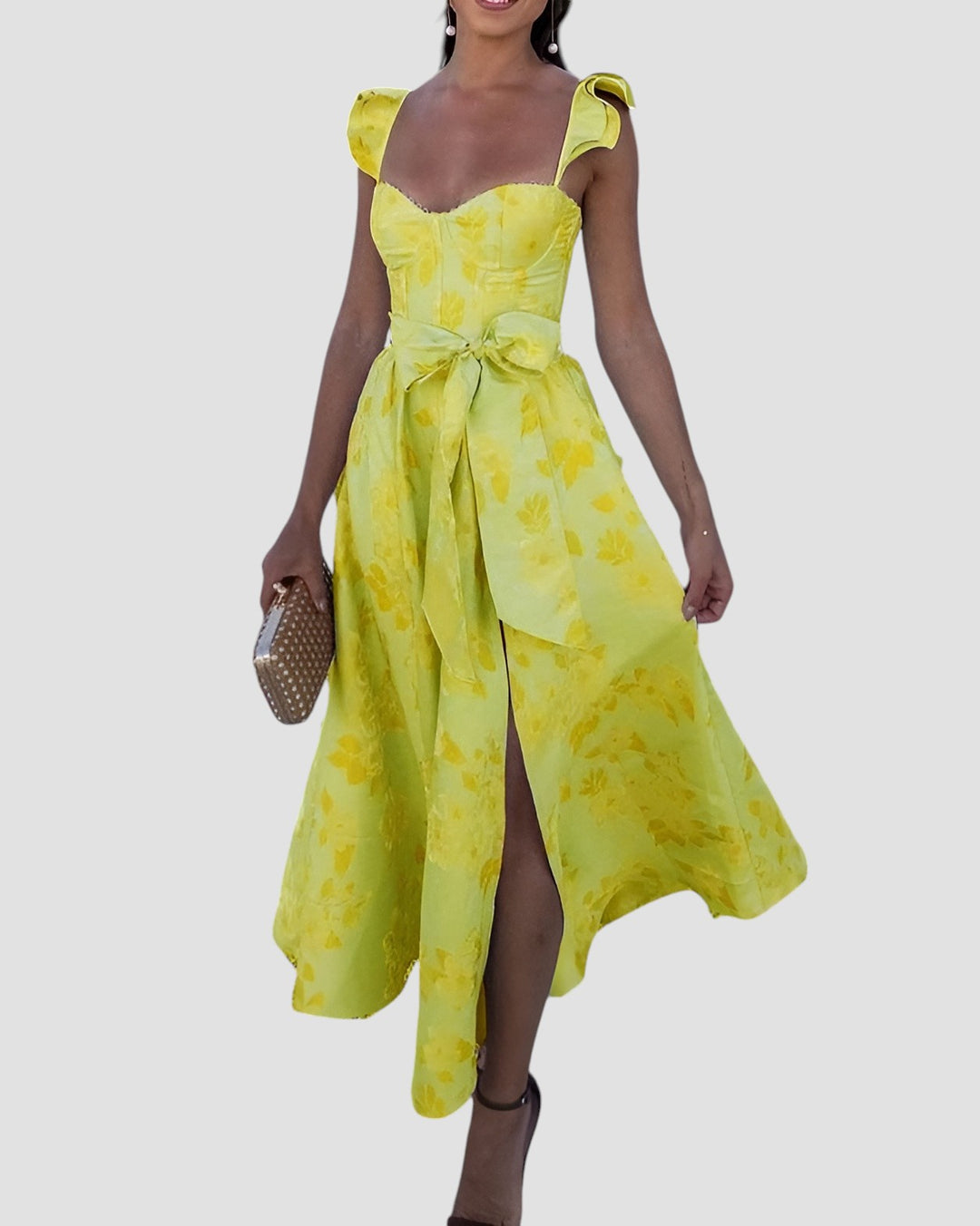 Olesya | Floral Print Ruffle Strap Midi Dress