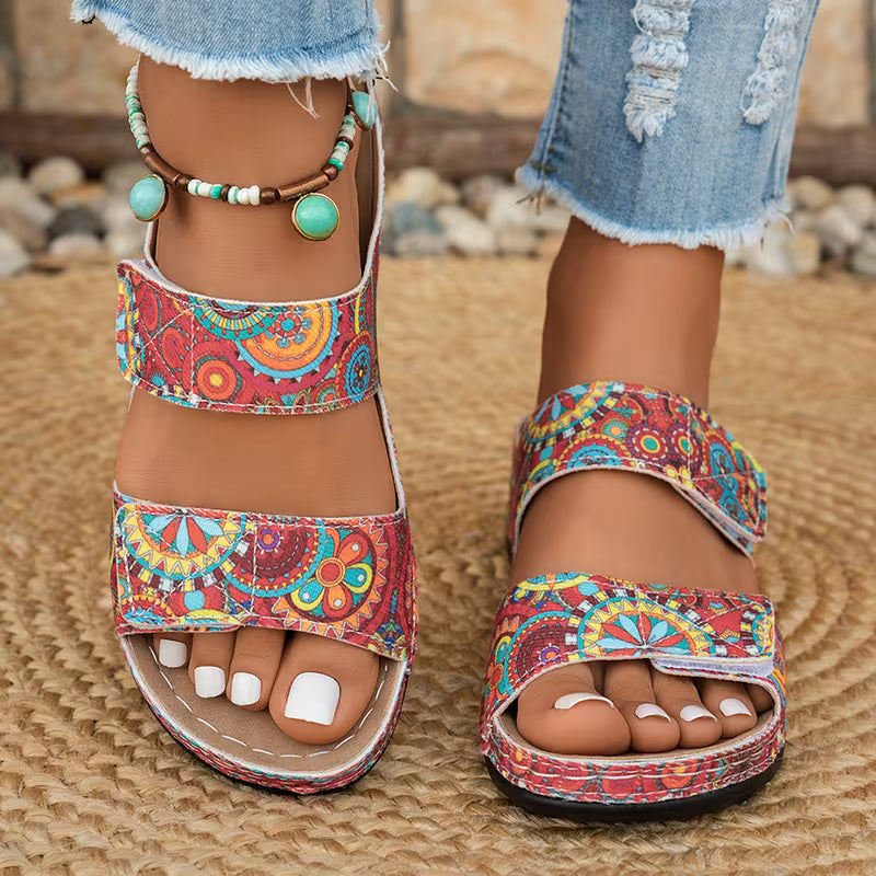 Dhifef | Printed Triple Strap Open Toe Sandals