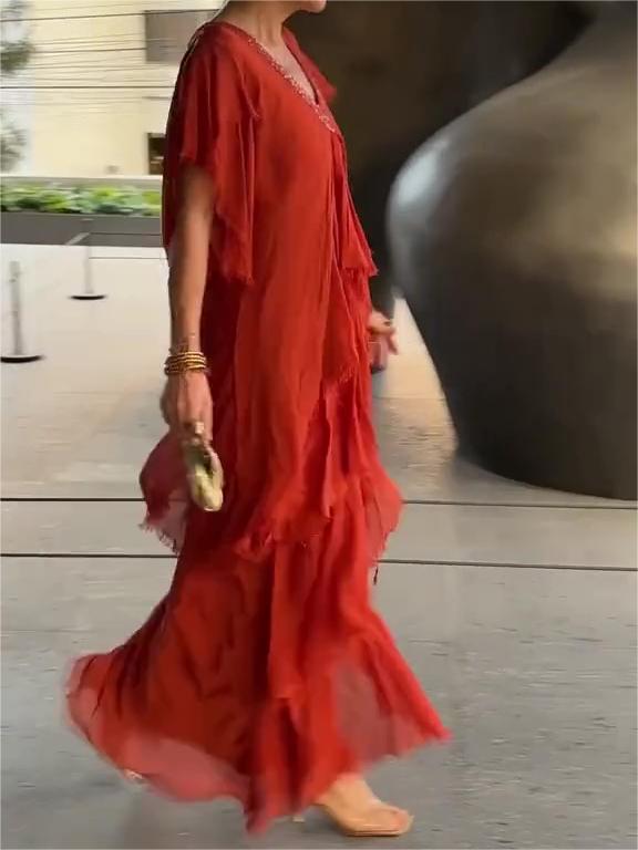 Carlijn | V-Neck Ruffle Maxi Dress Flutter Sleeve