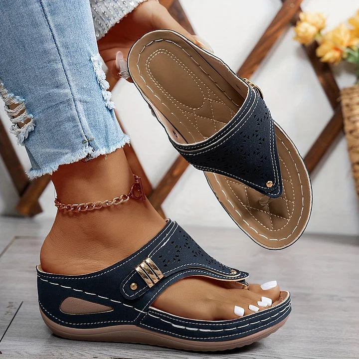 Tiara - Wedge Slip On Cutout Sandals