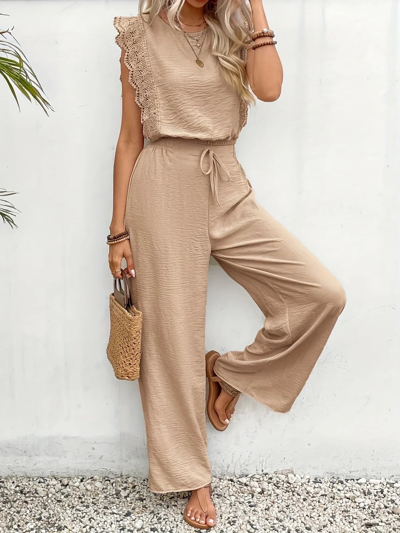 Ziva | Lace Trim Wide Leg Jumpsuit