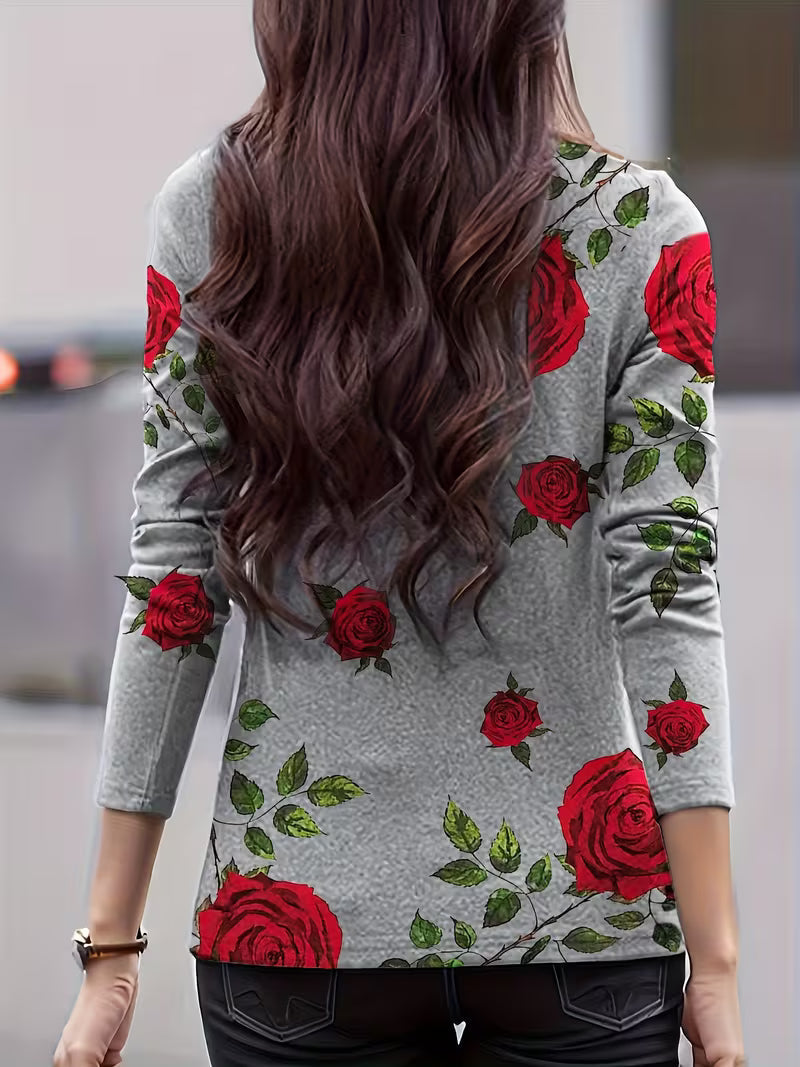 Gwenine | Floral Print Mock Neck Long Sleeve Top
