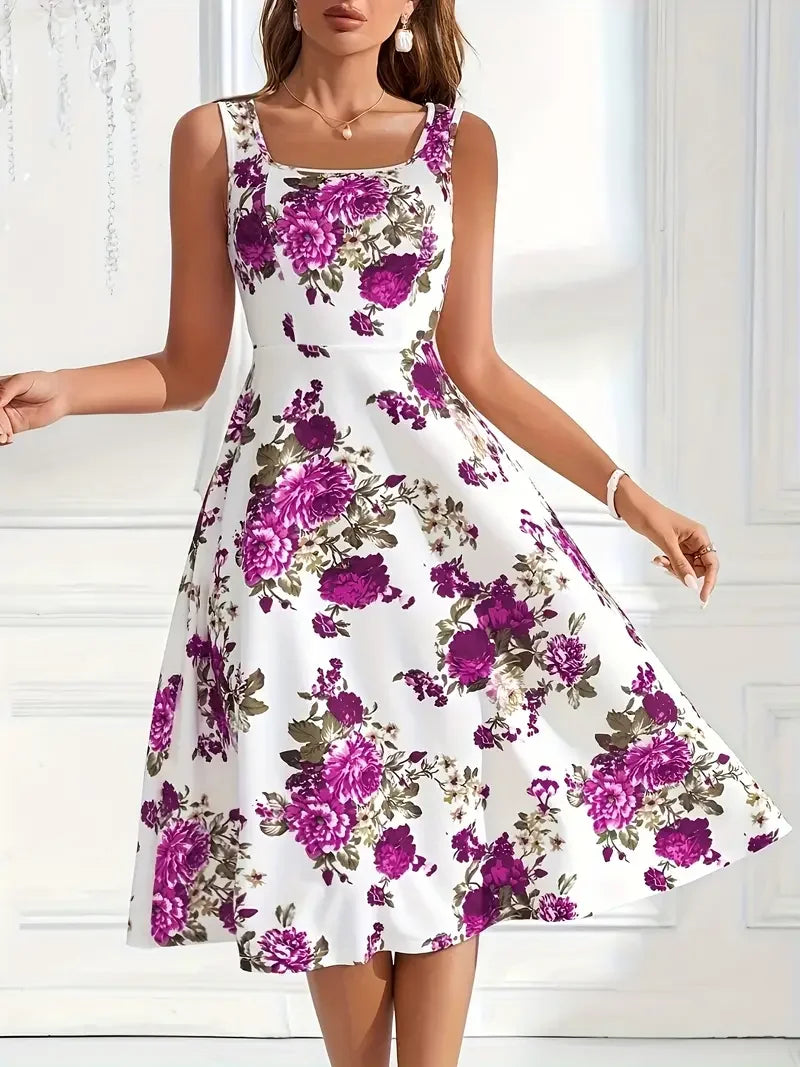 Nikolina | Sleeveless Floral A-Line Midi Dress