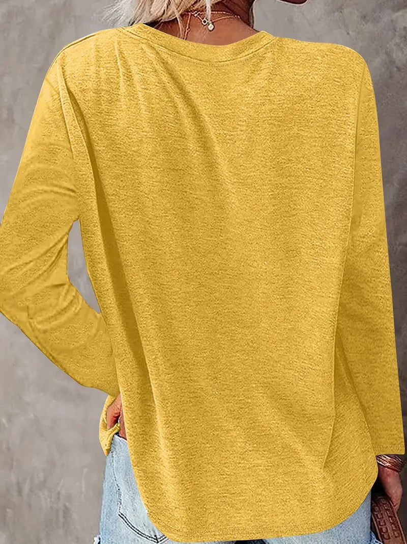 Levine | Sunflower Print Long Sleeve Tunic Top