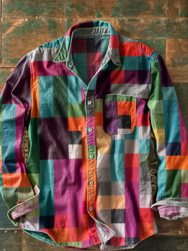 Jhoanny | Shirt with Multicolor Block Pattern Long Sleeves