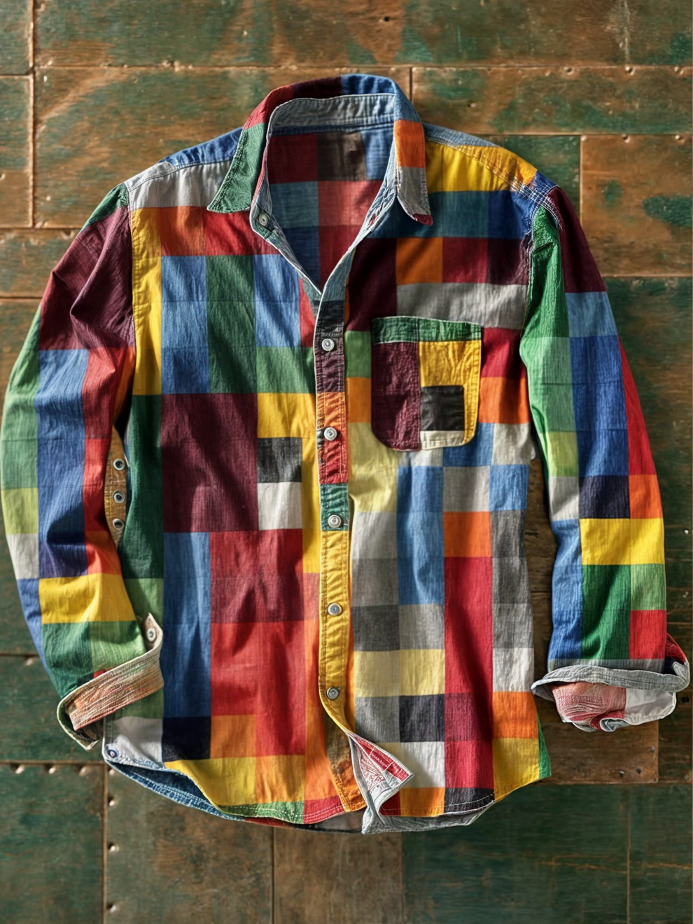 Jhoanny | Shirt with Multicolor Block Pattern Long Sleeves