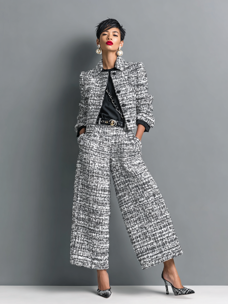 Aderet | Tweed Cropped Jacket Wide Leg Set