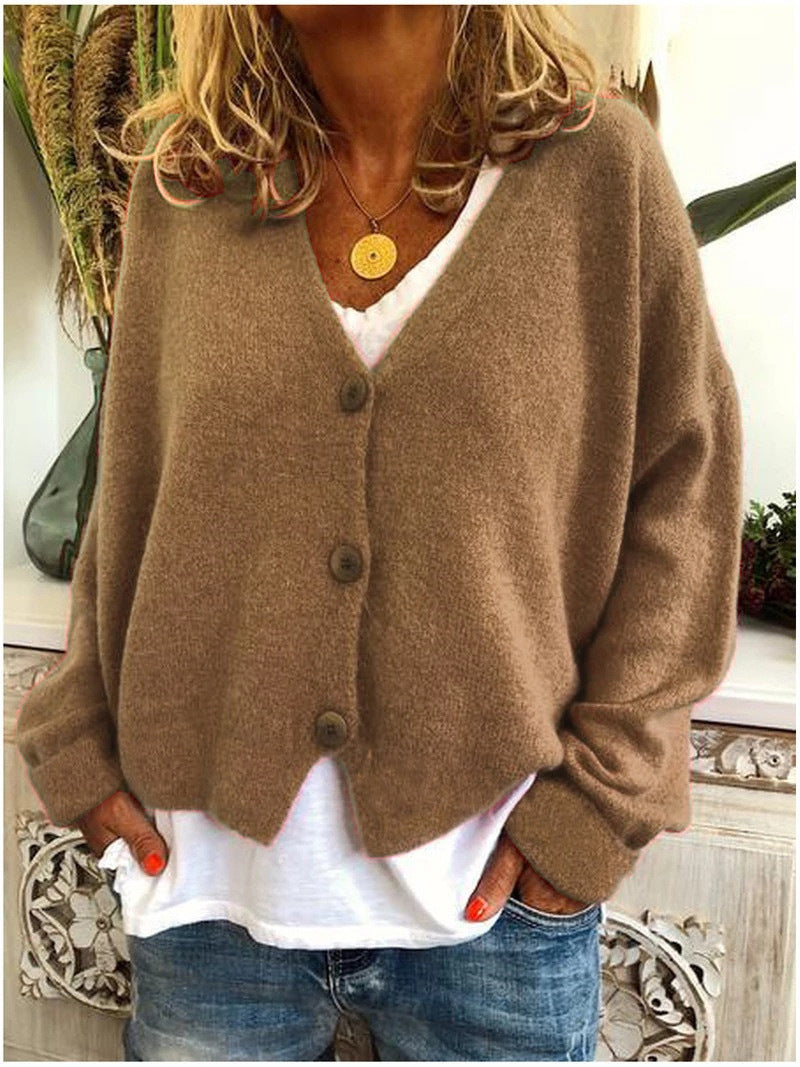 Monique | Button-Front V-Neck Relaxed Knit Cardigan