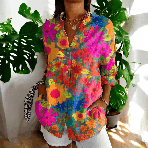 Elira | Floral Print Long Sleeve Button Shirt