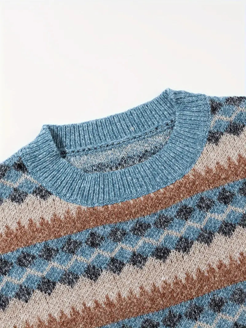 Hartman | Geometric Crew Neck Knitted Sweater