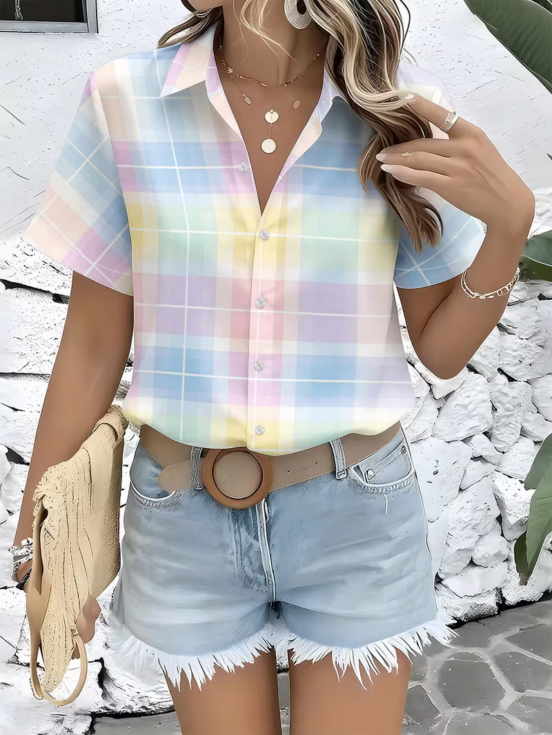Harrell | Short Sleeve Pastel Plaid Button Shirt