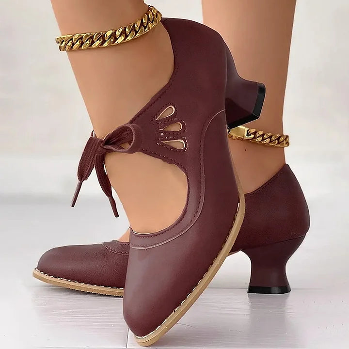 Zydrune | Round Toe Lace Up Heel Pumps