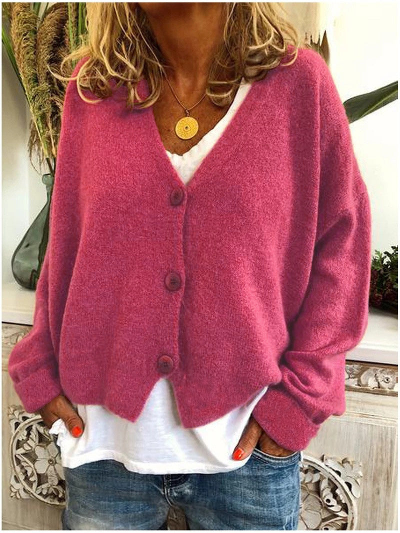 Monique | Button-Front V-Neck Relaxed Knit Cardigan