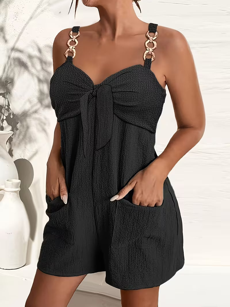 Loaiza - Sleeveless Chain Strap Tie Front Romper