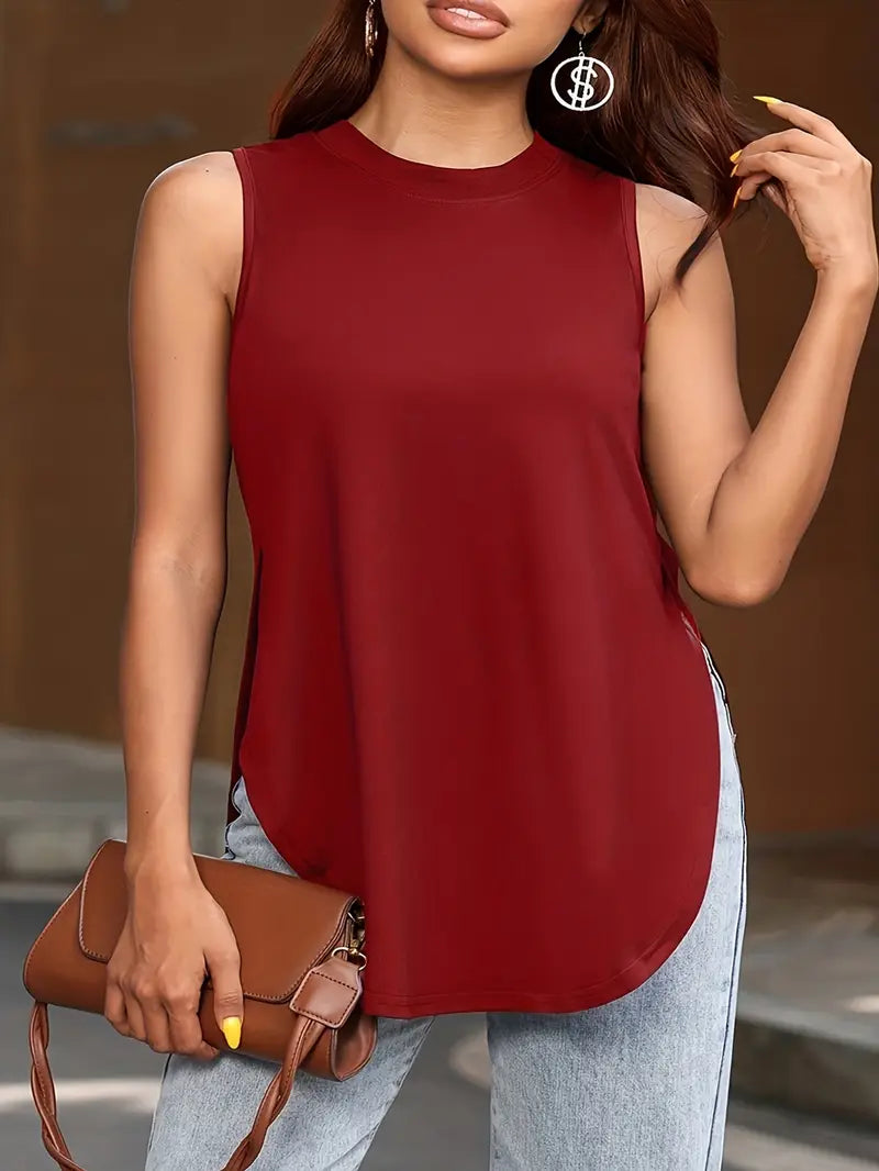 Desirae | Solid Sleeveless Crew Neck Tunic Top