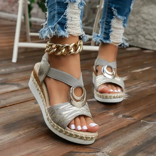 Soultana - Wedge Sandals Open Toe Ring Detail