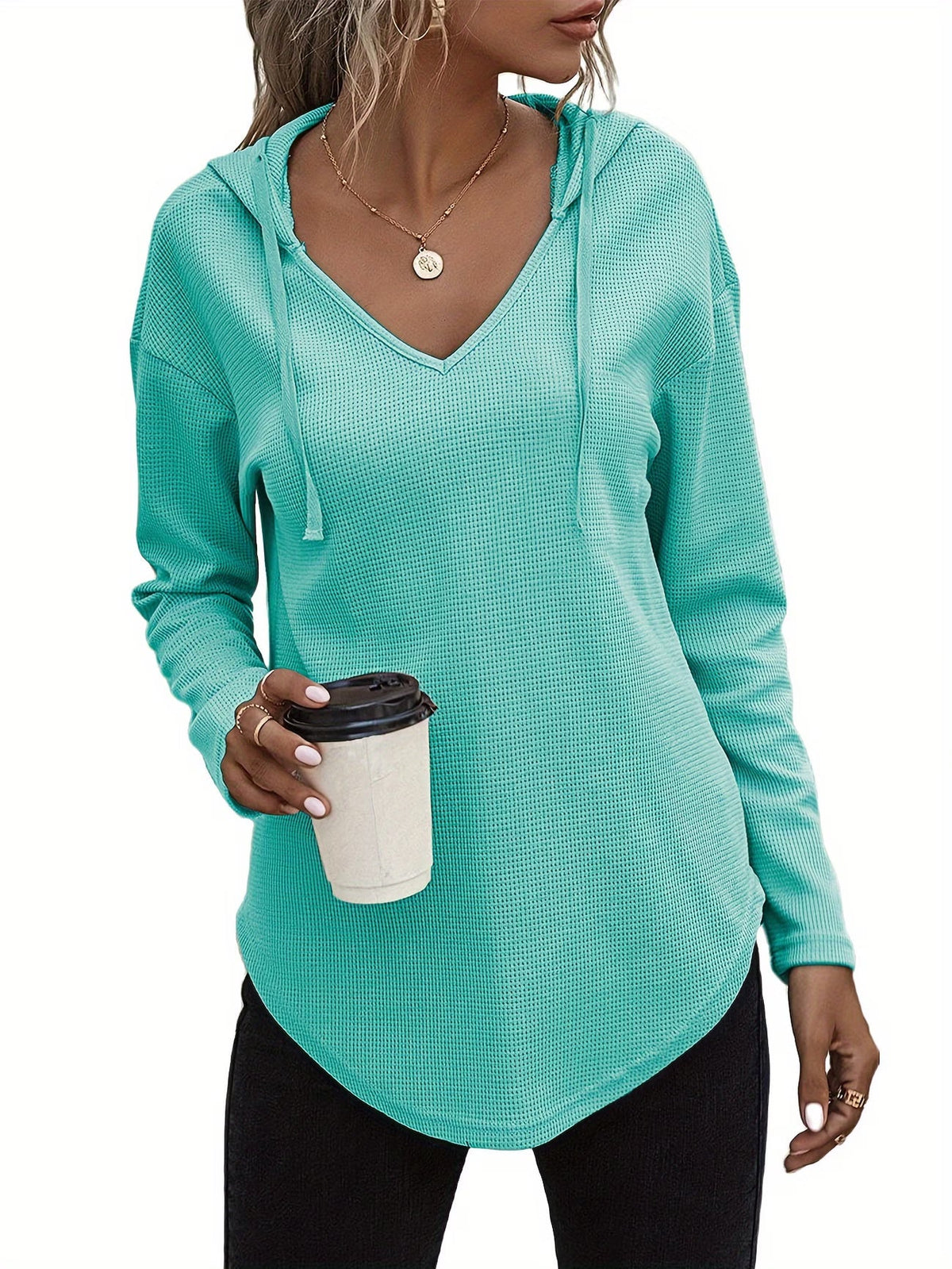Laurette | Long Sleeve V-Neck Hoodie with Hood