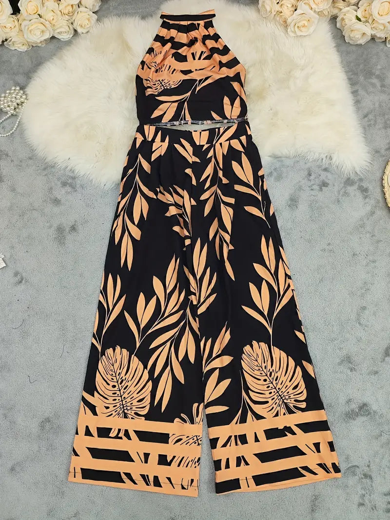 Zirina | Halter Crop Top Wide Leg Set