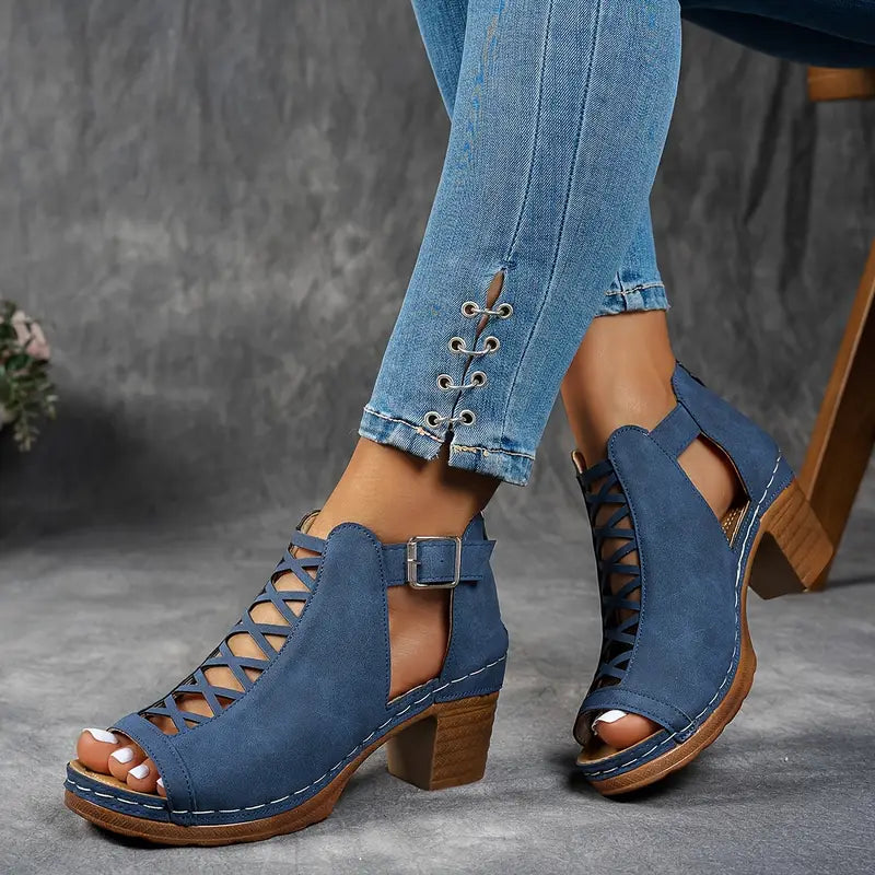 Alexia | Peep Toe Cutout Block Heel Sandals