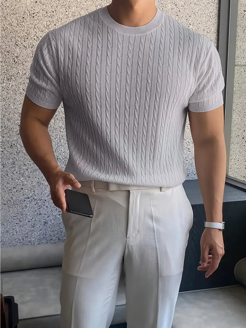 Kiril - Cable Knit Short Sleeve Crewneck Jumper