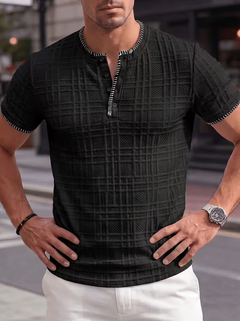 Layton | Henley T-Shirt Textured Short Sleeve Button Neck