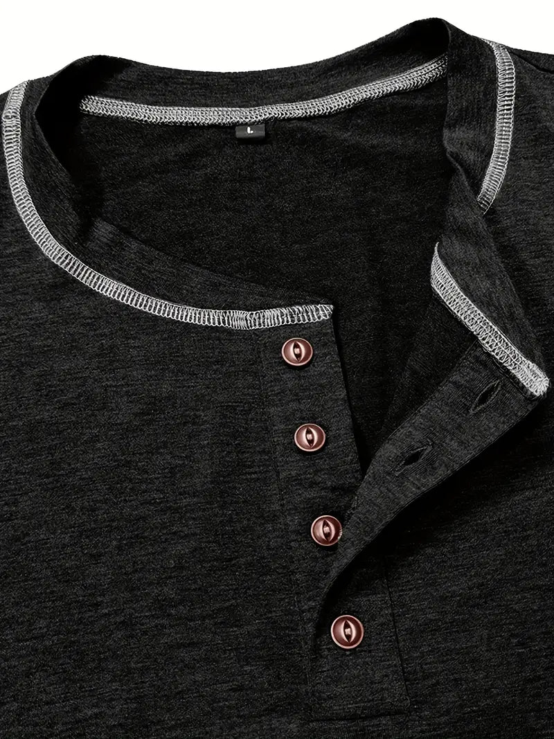 Orazio | Henley Short Sleeve Contrast Stitch Shirt