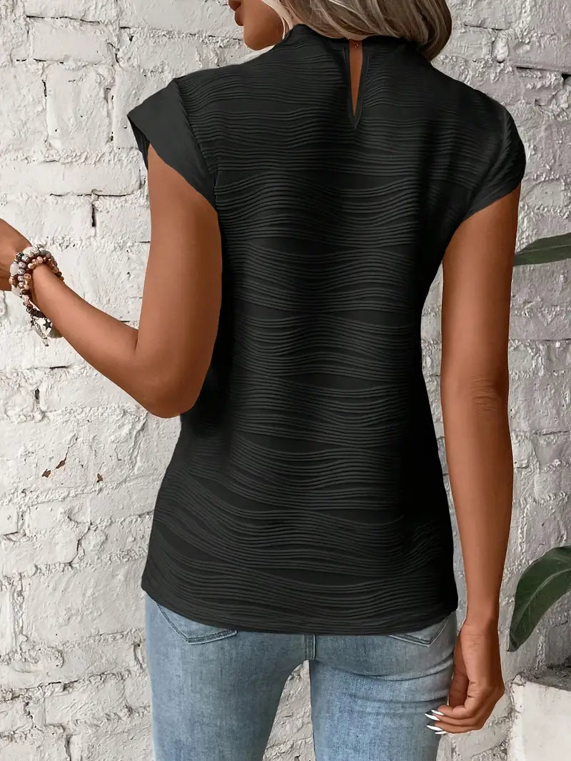 Carolyn - Textured High Neck Cap Sleeve Top