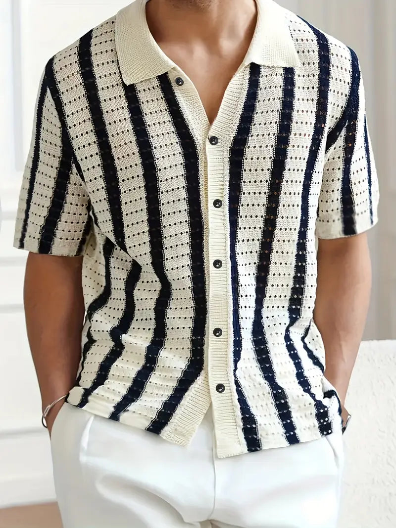 Cordell | Striped Short Sleeve Button Knit Shirt