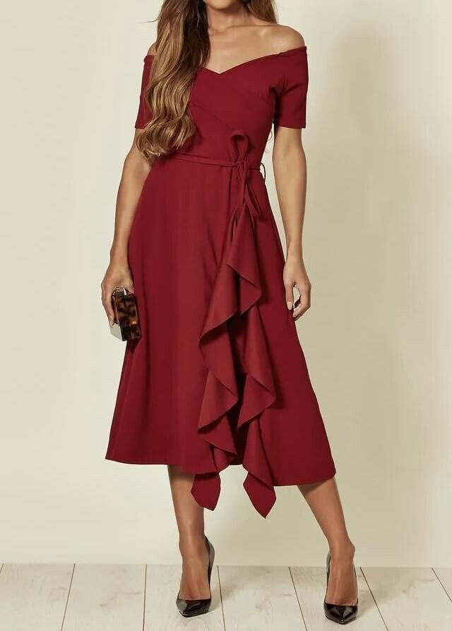 Valerie |  Dress Off-Shoulder Ruffle Wrap Midi