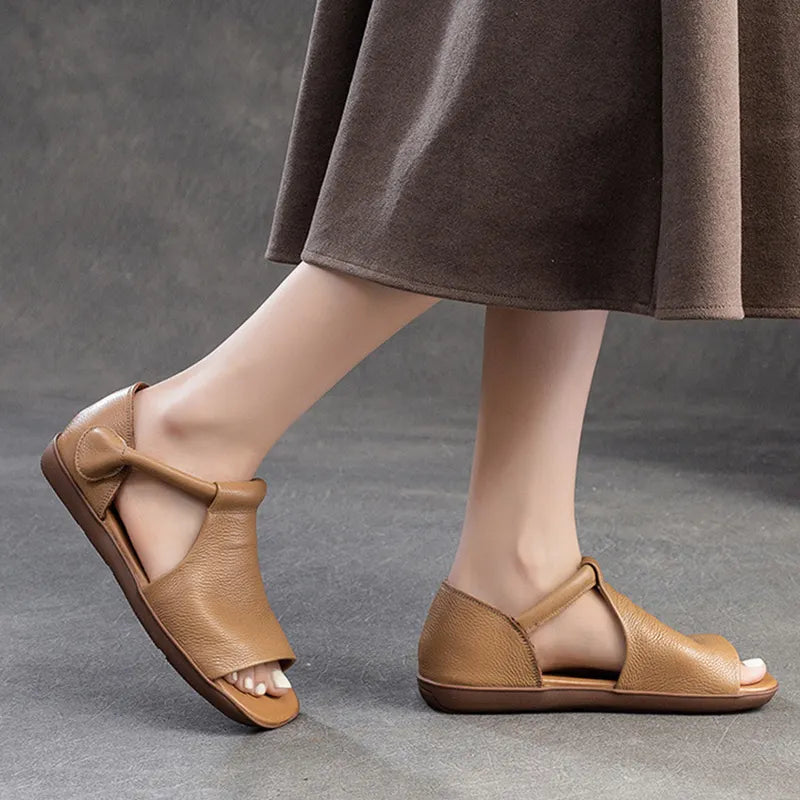 Shanera - Open Toe Cutout Flat Heel Sandals
