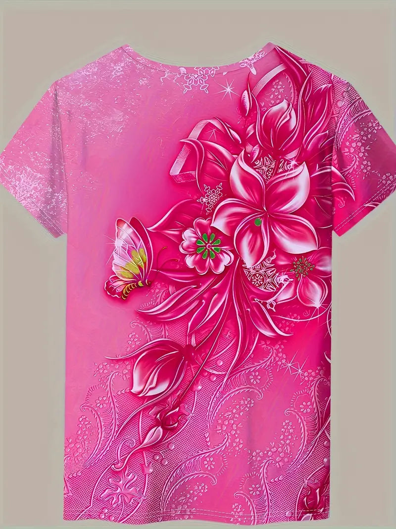 Carlisa | T-Shirt Floral Butterfly Short Sleeve Top