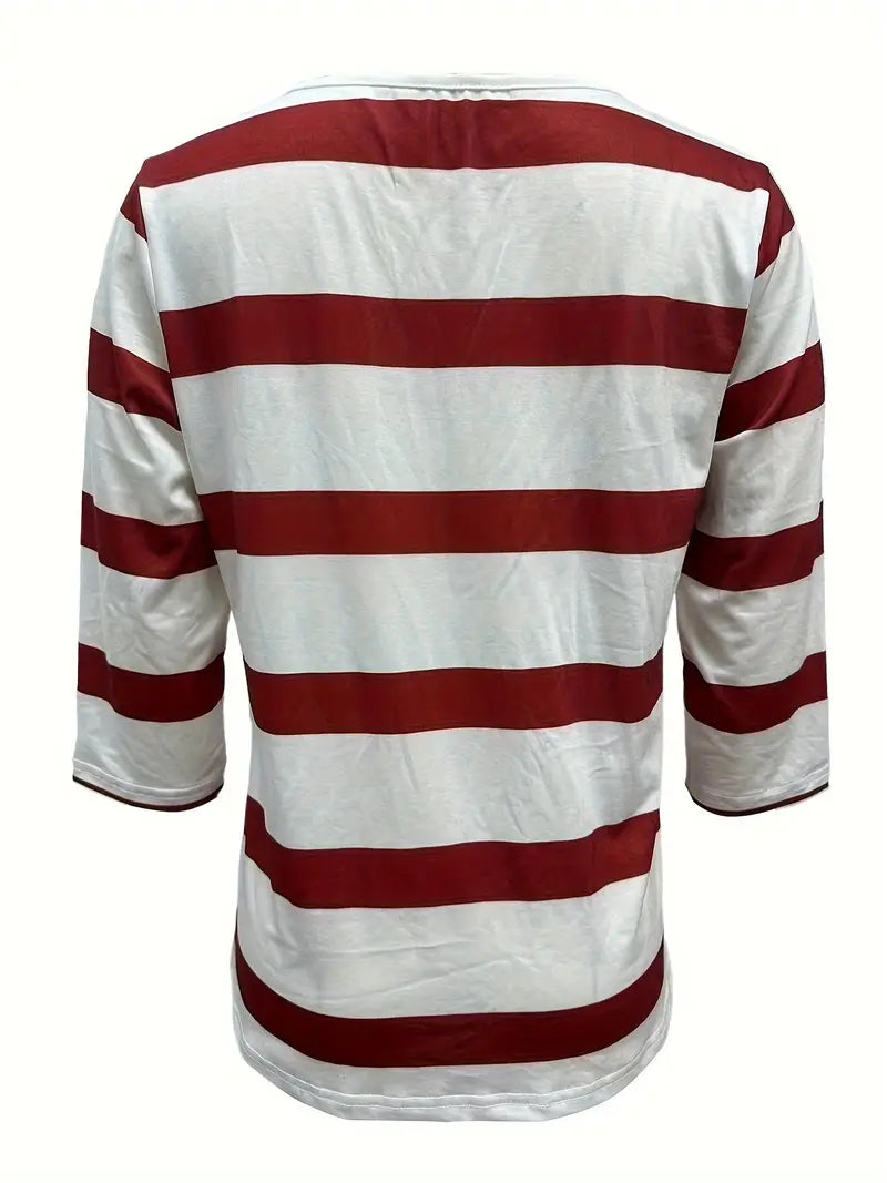 Dakota | Striped V-Neck Three-Quarter Sleeve Top