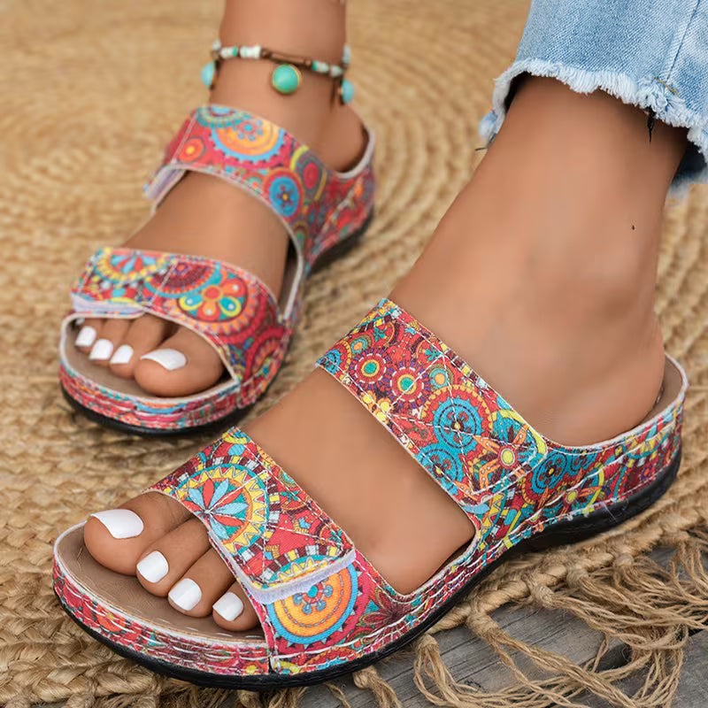 Dhifef | Printed Triple Strap Open Toe Sandals