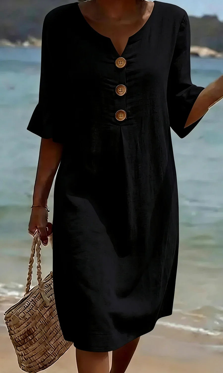 Mlaina - Button Front Ruffle Sleeve Midi Dress