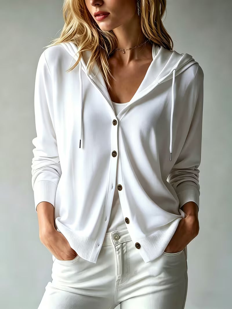 Avila | Hooded Button Front Long Sleeve Cardigan