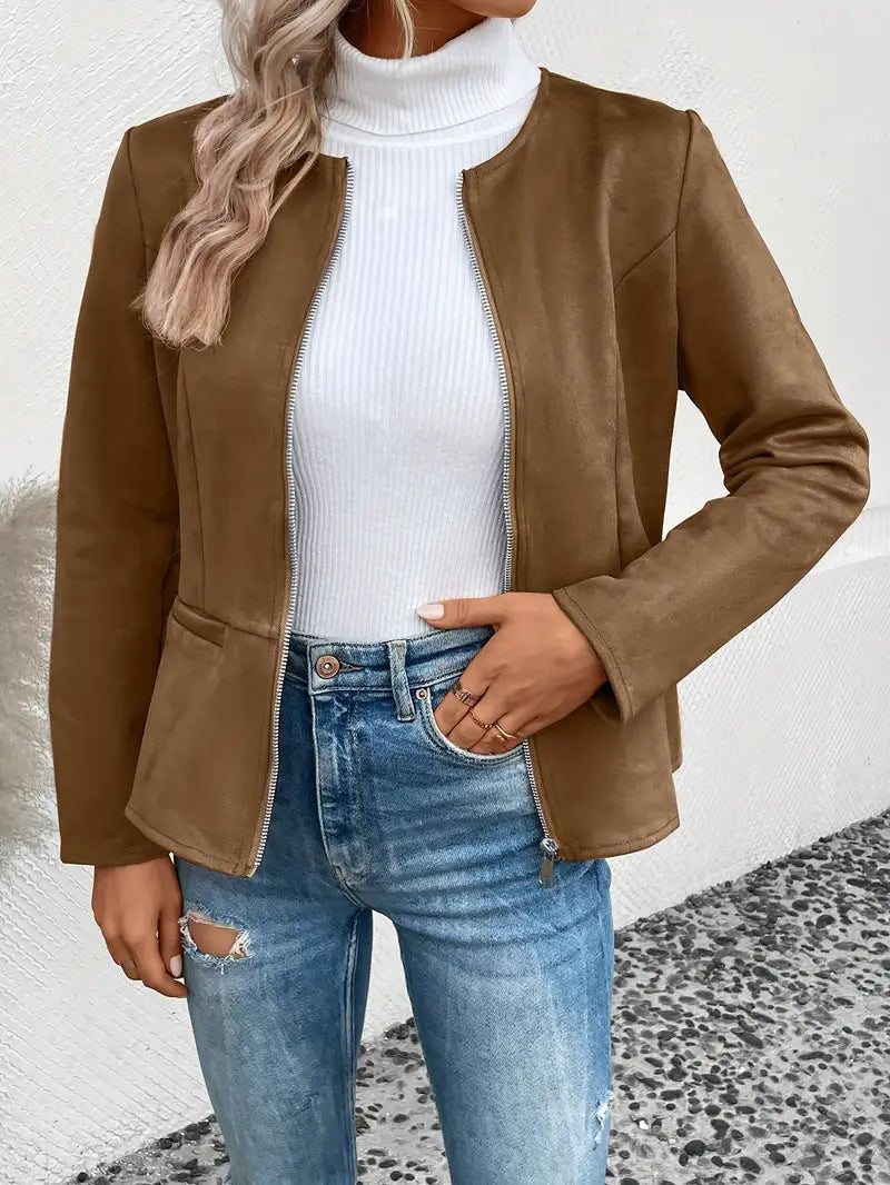 Roksana | Jacket with Round Neck and Zip Closure