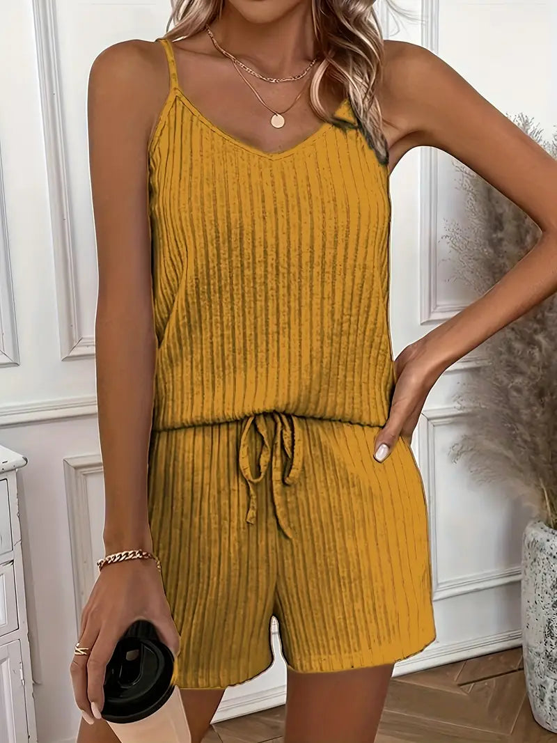Isalie | Sleeveless Ribbed Drawstring Shorts Set
