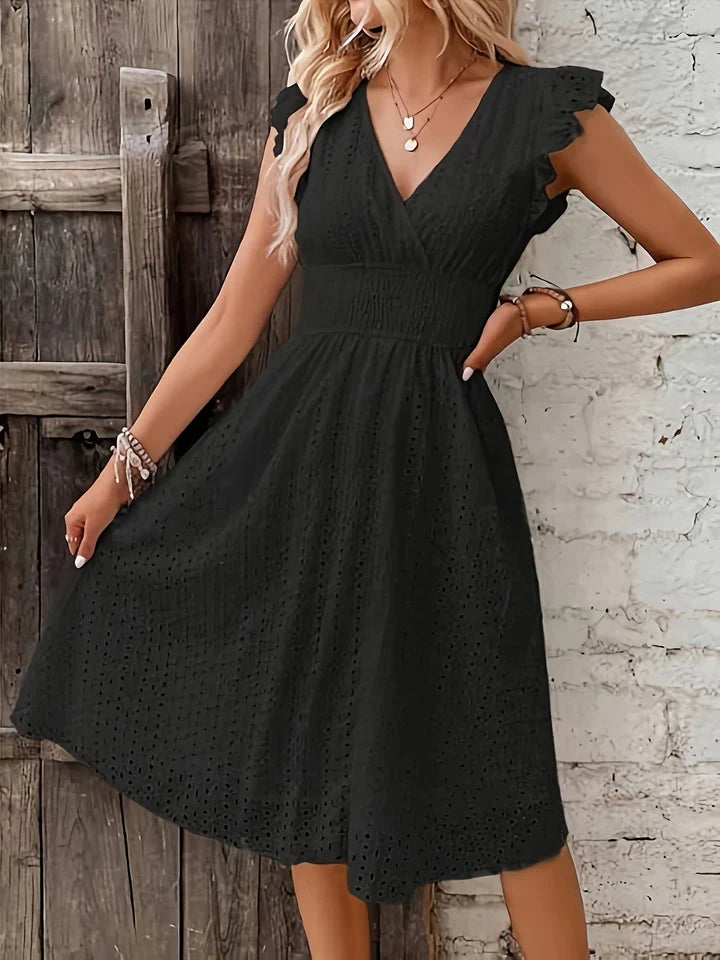 Tsami | V-Neck Eyelet Midi Dress