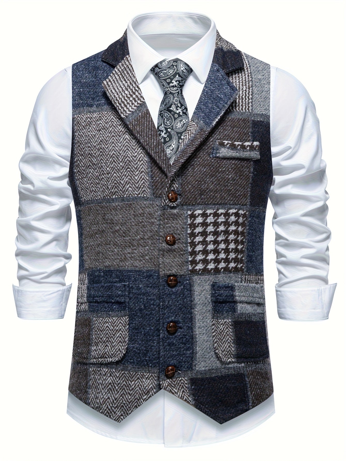 Saverse | Patchwork Tweed Style Vest