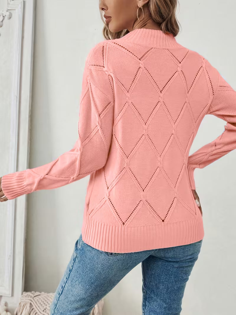 Sireanicia | Round Neck Diamond Knit Sweater in Sky Blue