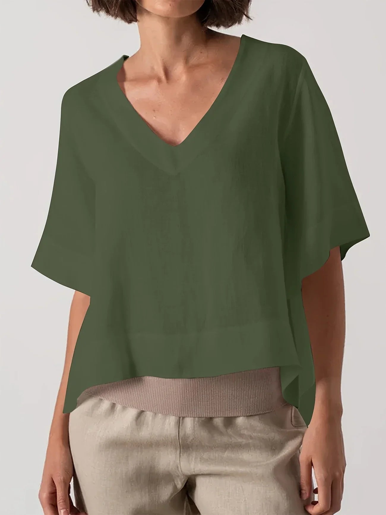 Mattea | V Neck Loose Fit Short Sleeve Top