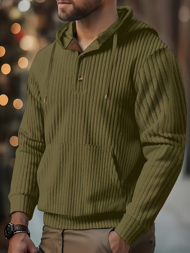 Colman | Hooded Ribbed Knit Pullover Sweatshirt