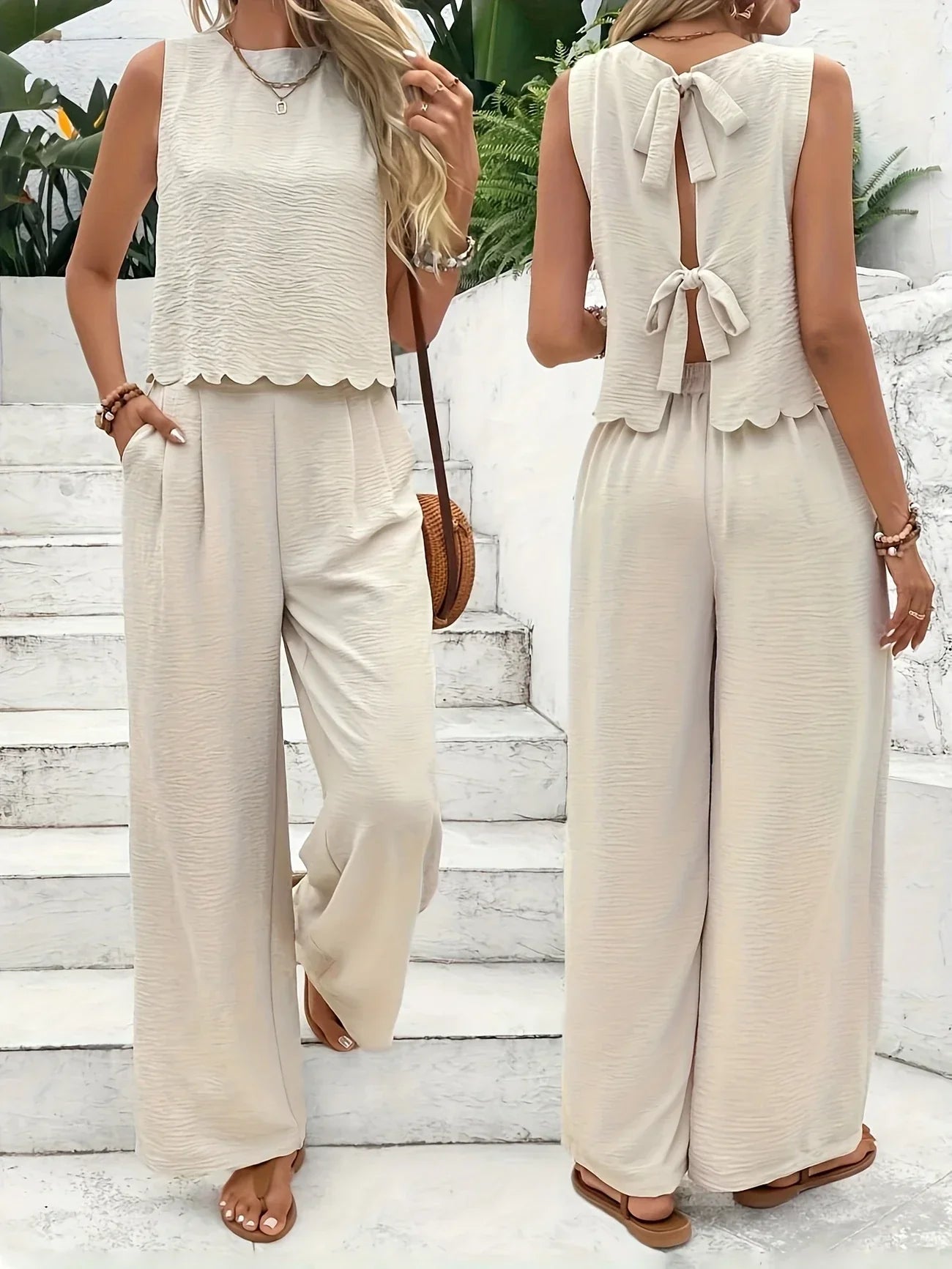 Raya | Sleeveless Wide Leg Two Piece Set