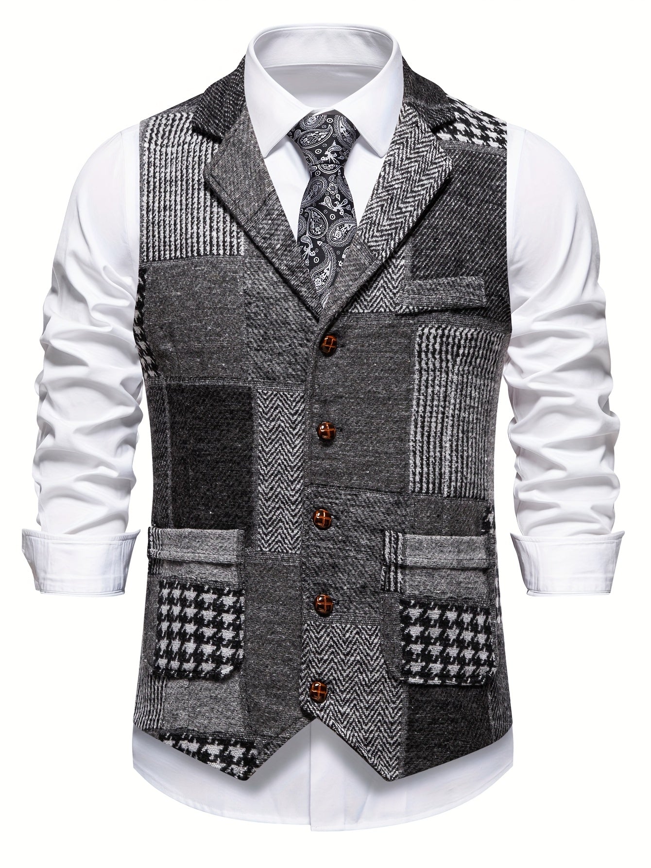 Saverse | Patchwork Tweed Style Vest