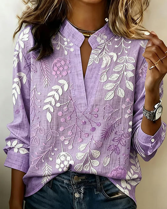 Adanna | Blouse With Split Neck Botanical Print