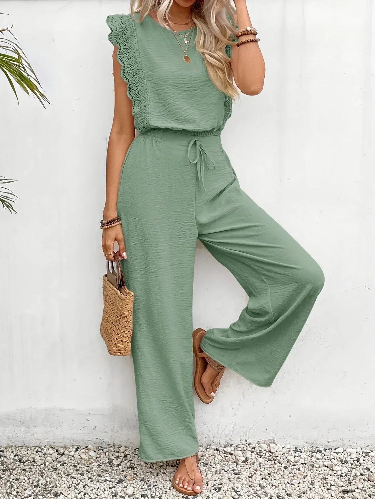 Ziva | Lace Trim Wide Leg Jumpsuit