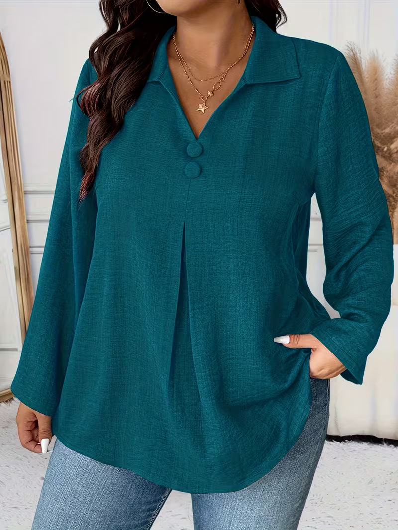 Noyelle | Long Sleeve V-Neck Button Blouse