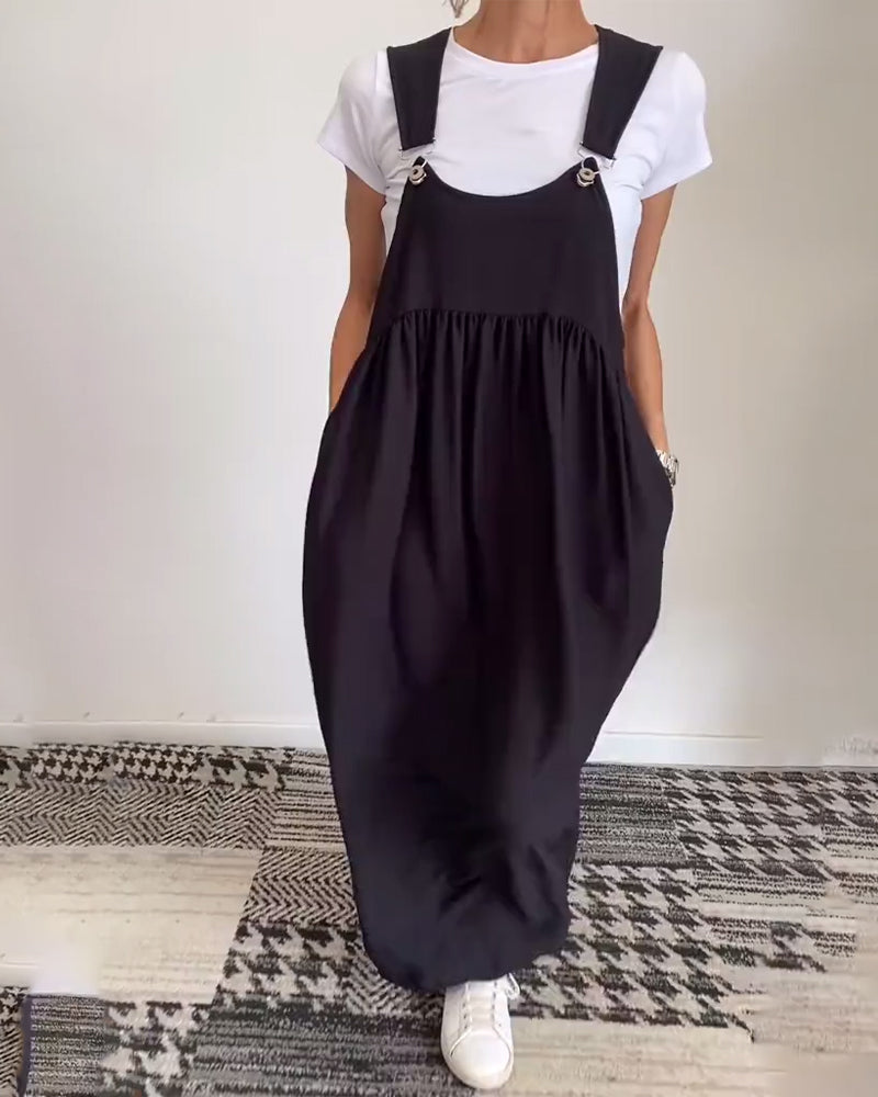 Marleen | Strappy Maxi Dress Gathered Loose-Fit Pinafore Style